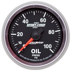 Sport-Comp II- Mechanical Oil Pressure Gauge- 2 5/8 in.- 0 - 100 psi- Incl. 10 ft. Nylon Tubing- 1/8/0.25 in. NPT Adapter Fittings