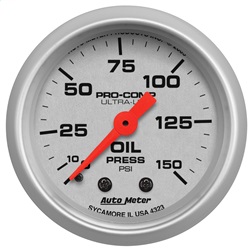 Ultra-Lite- Mechanical Oil Pressure Gauge- 2 1/16 in.- 0 - 150 psi- Incl. 6 ft. Nylon Tubing- 1/8/0.25 in. NPT Adapter Fittings