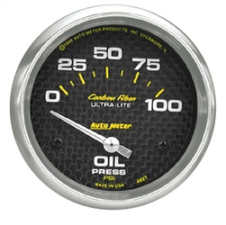 Carbon Fiber- Electric Oil Pressure Gauge- 2 5/8 in.- 0 - 100 psi- Incl. 1/8 in. Sender- 1/4 NPT Adapter Fitting- Air-Core Meter Movement