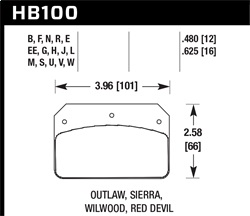Hawk Performance HB100M.480 Disc Brake Pad Black w/0.480 Thickness Fits Wilwood DL Outlaw 
