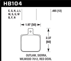 Hawk Performance HB104S.485 Disc Brake Pad HT-10 w/0.485 Thickness Fits Wilwood DL Single Outlaw w/0.156 in. Center Hole 