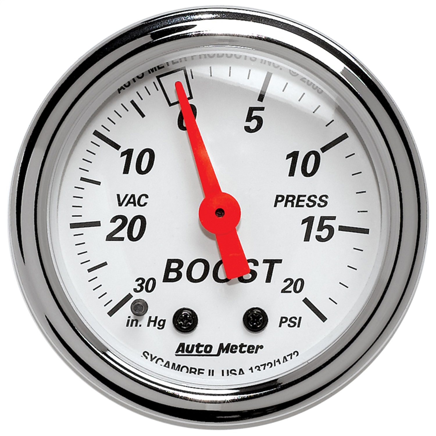 Auto Meter Auto Meter 1372 Arctic White; Mechanical Boost/Vacuum Gauge