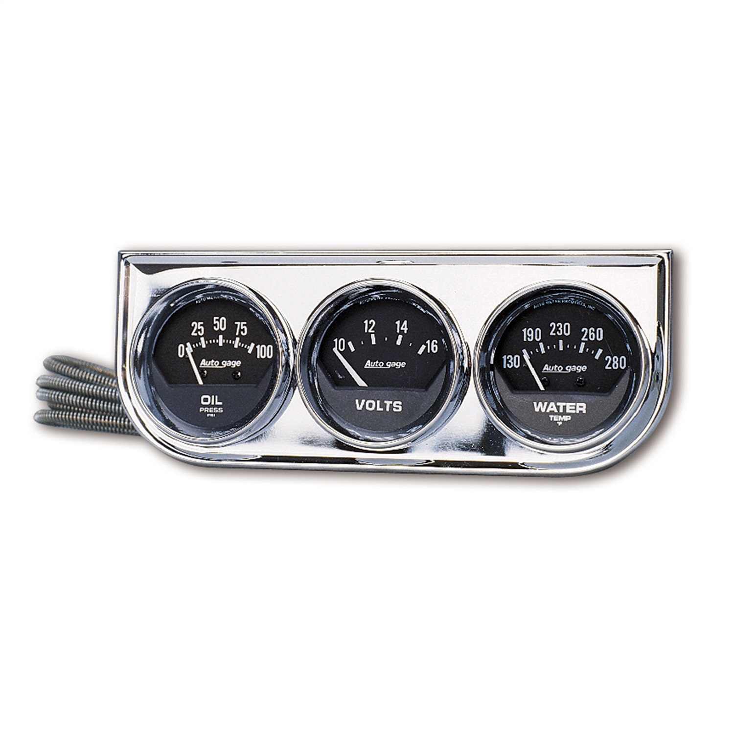 Auto Meter Auto Meter 2349 Autogage; Black Oil/Water/Volt; Chrome Console