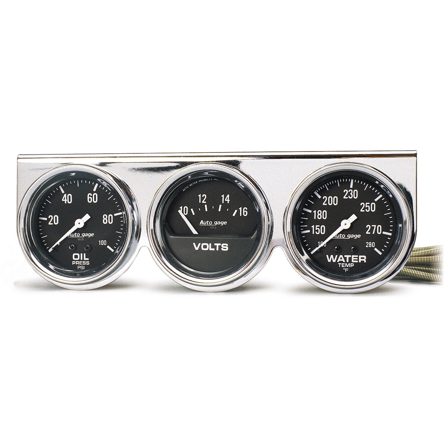 Auto Meter Auto Meter 2399 Autogage; Black Oil/Water/Volt; Chrome Console