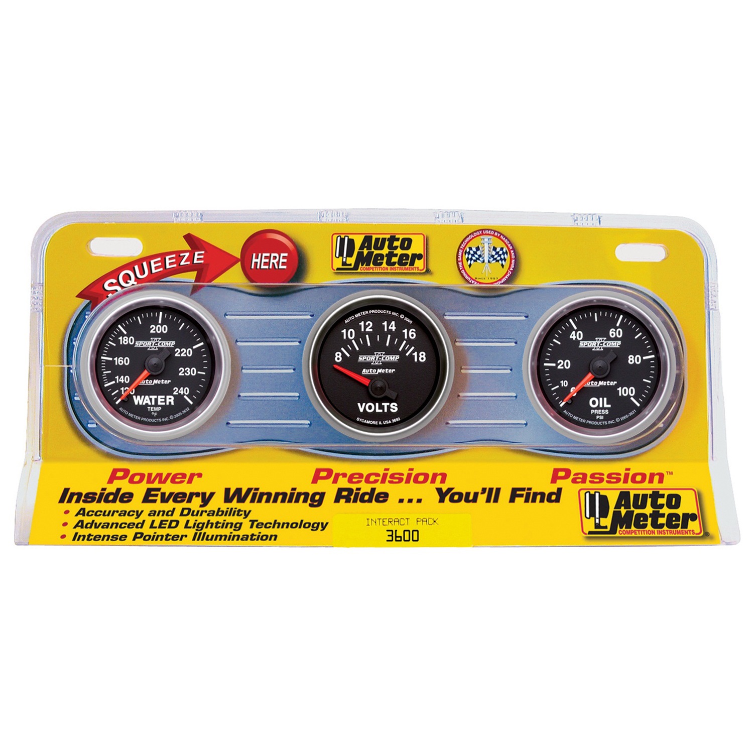 Auto Meter Auto Meter 3600 Sport-Comp II; 3 Gauge Interact Pack
