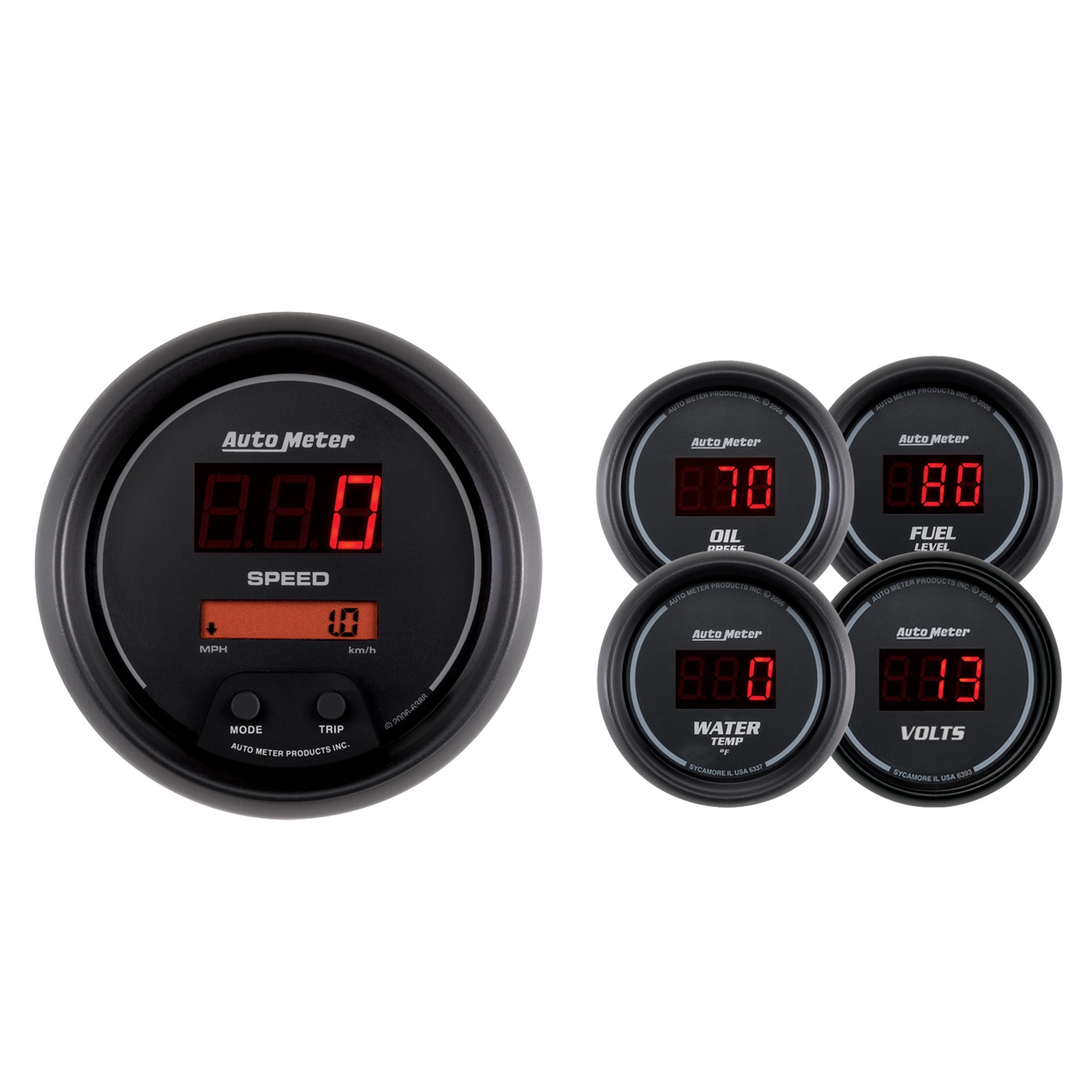 Auto Meter Auto Meter 6300 Sport-Comp; Digital; 5 Gauge Set; Fuel/Oil/Speedo/Volt/Water