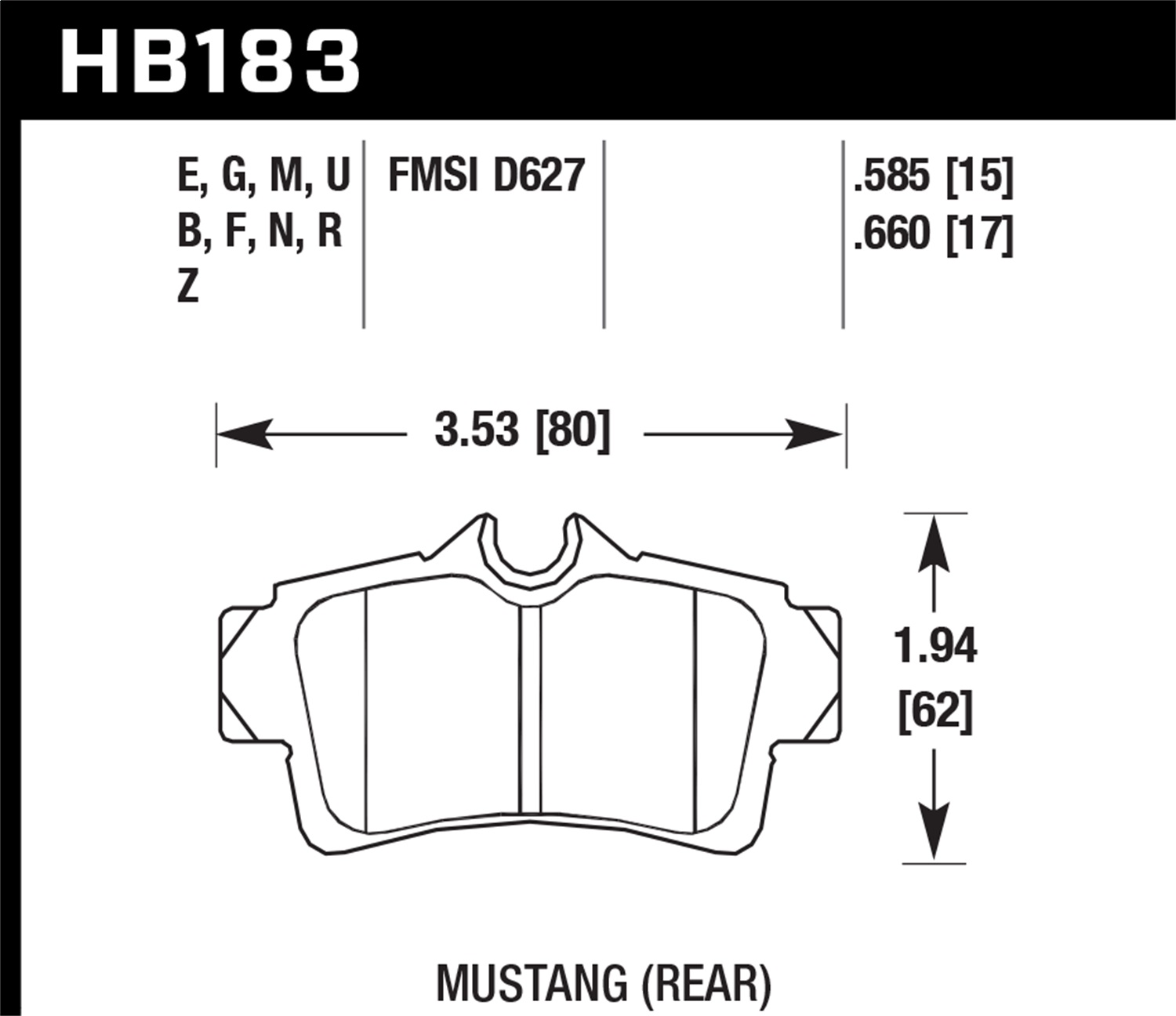 Hawk Performance Hawk Performance HB183Z.585 Disc Brake Pad Fits 94-04 Mustang