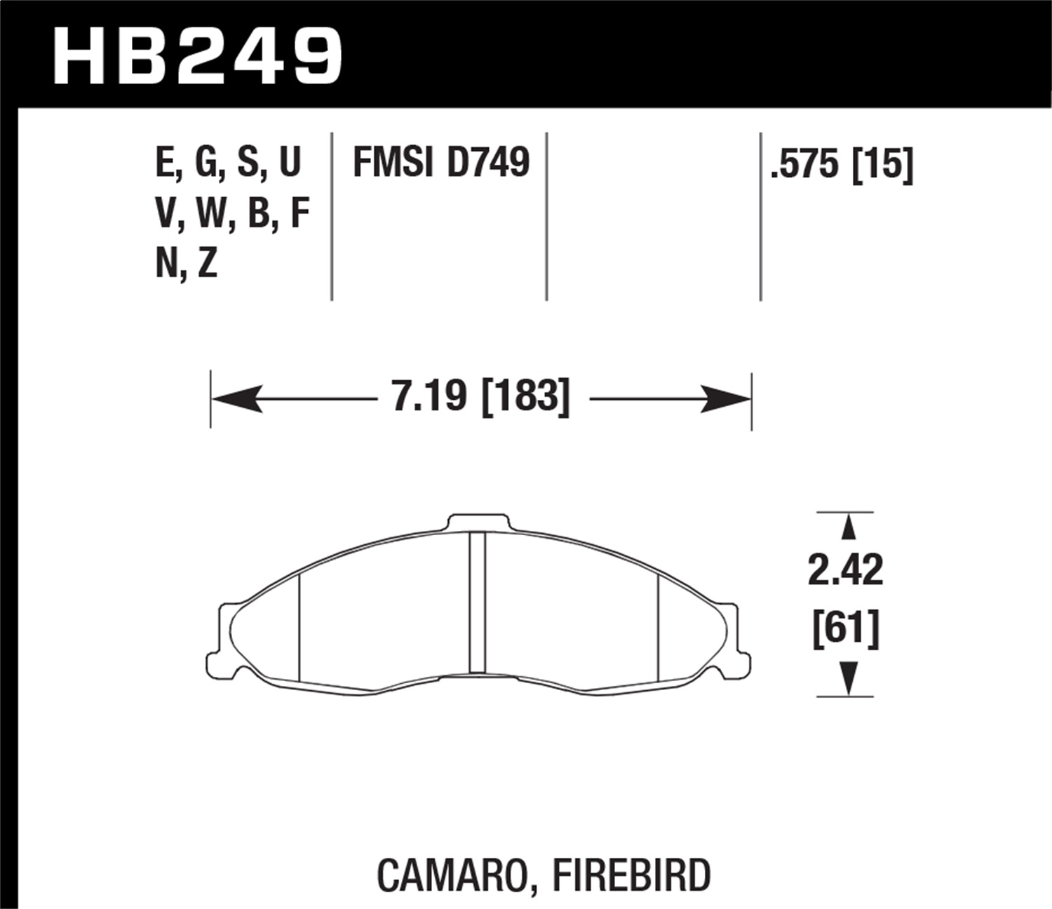 Hawk Performance Hawk Performance HB249Z.575 Disc Brake Pad Fits 98-02 Camaro Firebird