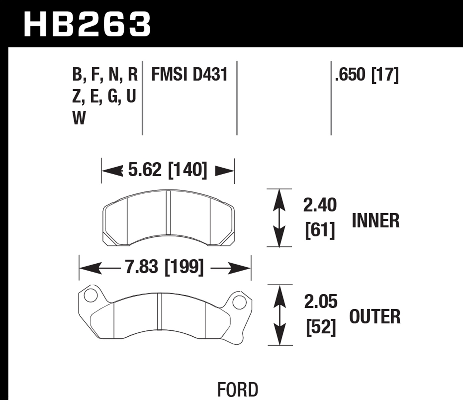 Hawk Performance Hawk Performance HB263Z.650 Disc Brake Pad Fits 87-93 Cougar Mustang Thunderbird
