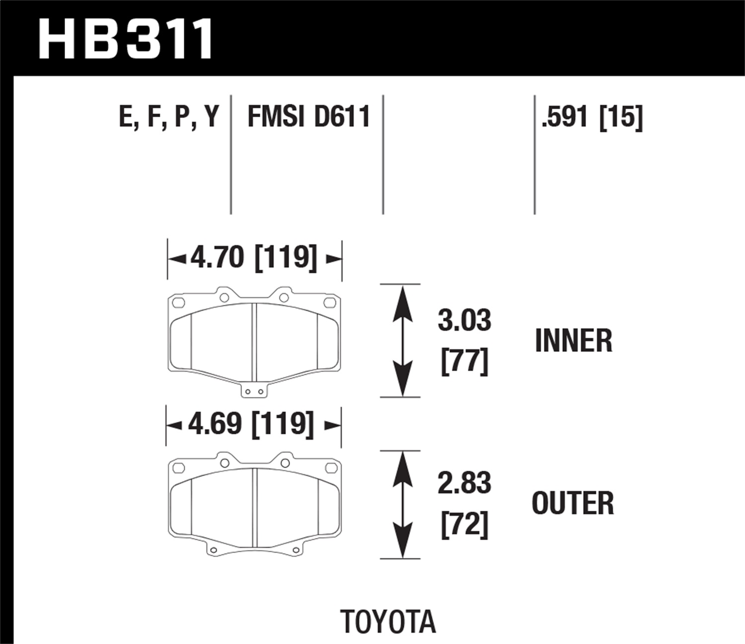 Hawk Performance Hawk Performance HB311F.591 Disc Brake Pad Fits 92-98 4Runner T100 Pickup