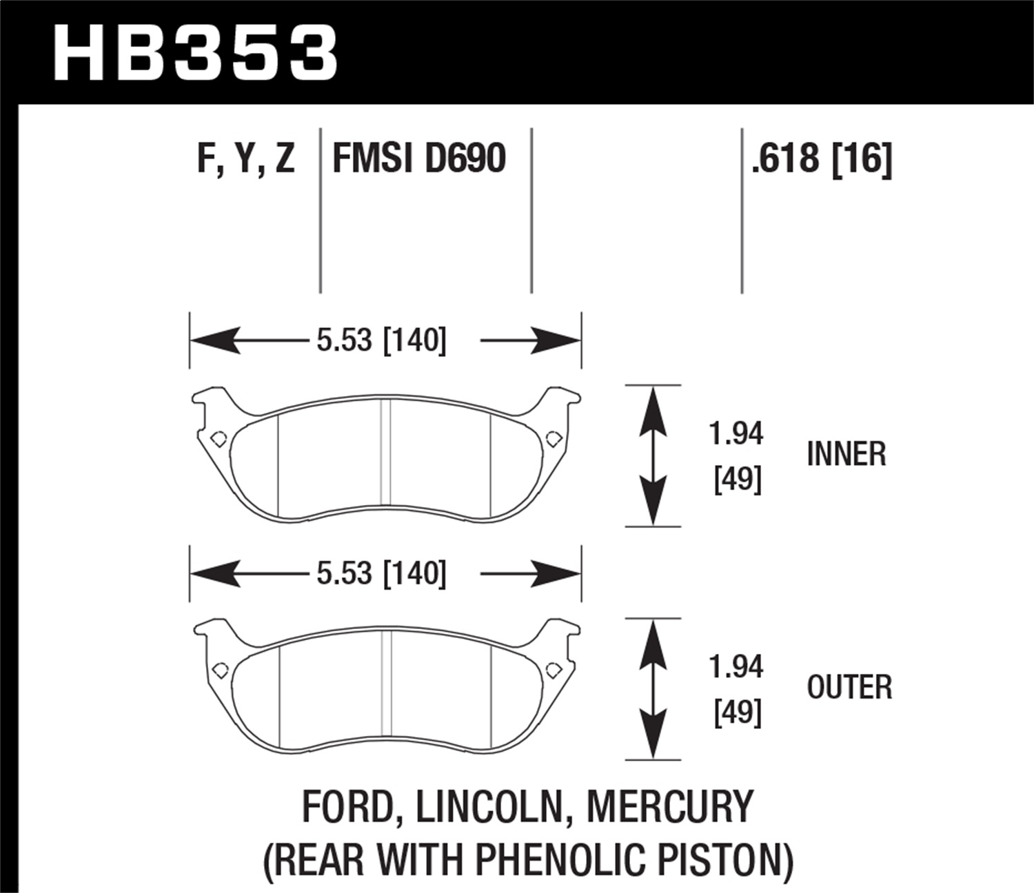 Hawk Performance Hawk Performance HB353Y.618 Disc Brake Pad