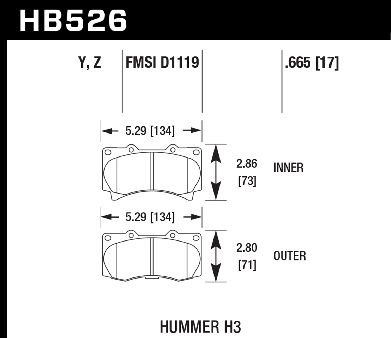 Hawk Performance Hawk Performance HB526Z.665 Disc Brake Pad Fits 06-10 H3 H3T