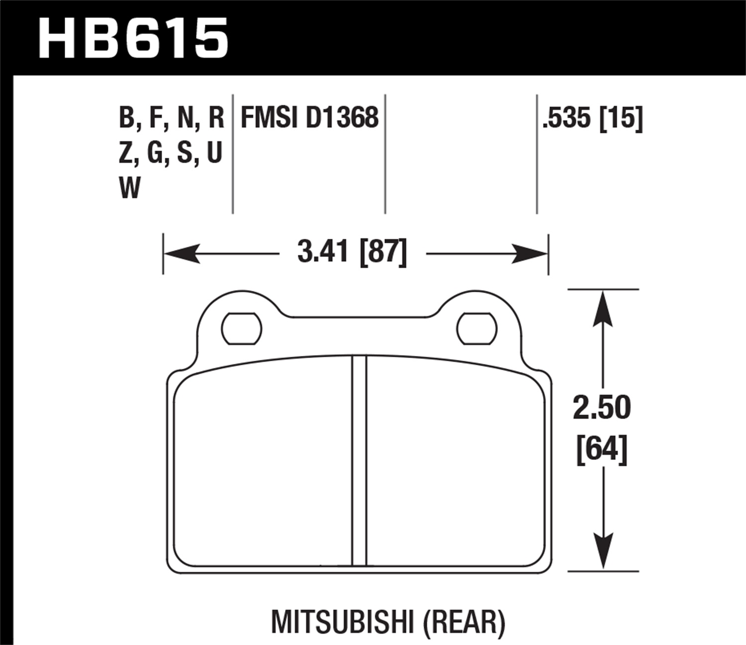 Hawk Performance Hawk Performance HB615N.535 Disc Brake Pad Fits 08-14 Lancer