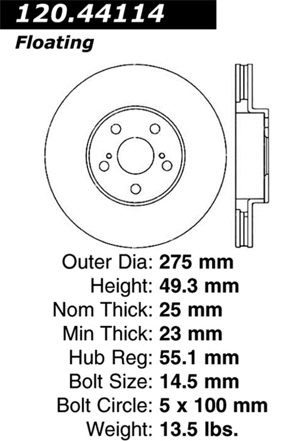 StopTech StopTech 128.44114L StopTech Sport Rotors Fits Celica Corolla Matrix tC Vibe