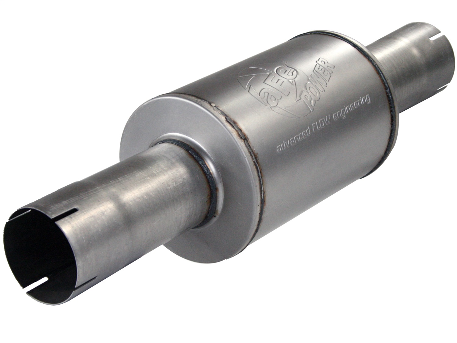 aFe ATLAS Muffler; 4"ID Inlet/Outlet x 30" Overall Length, 8" Body Diameter