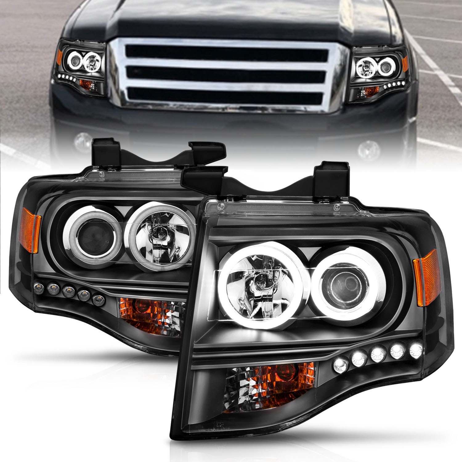 Anzo USA 111113 Projector Headlight Set w/Halo Fits 07-14 Expedition