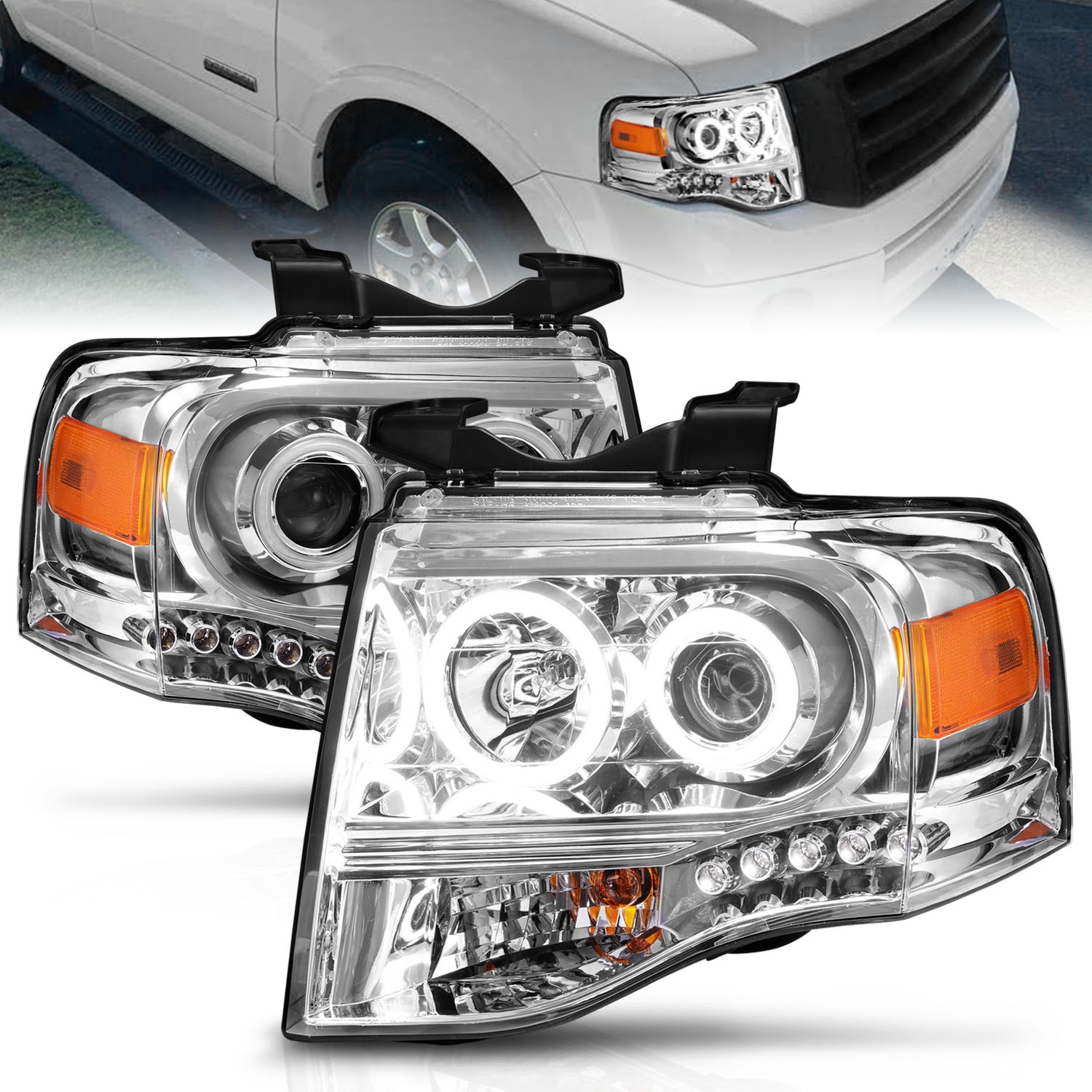 ANZO 111114 PROJECTOR HEADLIGHTS CHROME CLEAR 2007-2013 Expedition