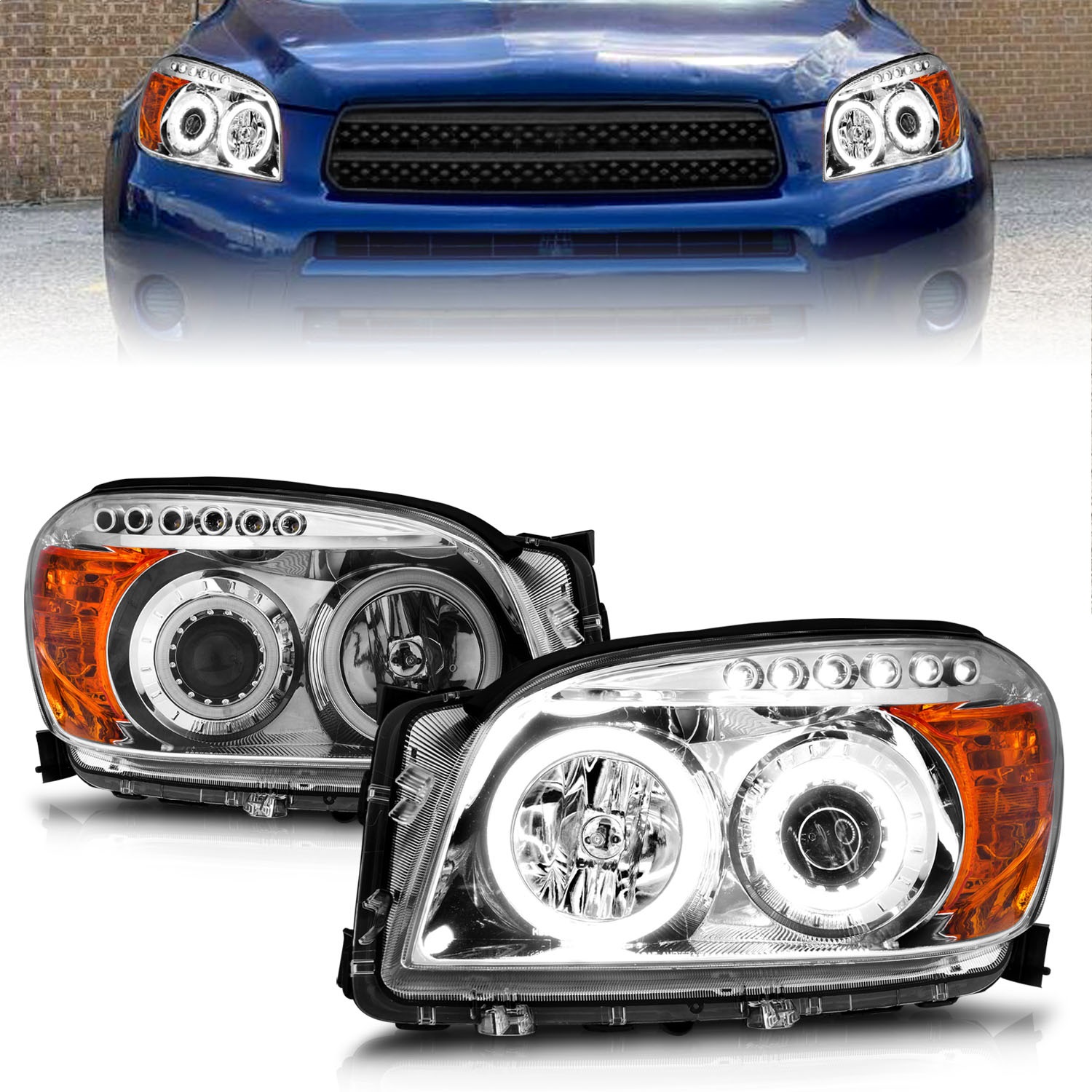 ANZO 111121 PROJECTOR HEADLIGHTS w/ HALO CHROME CLEAR (CCFL) 2006-2008 RAV4