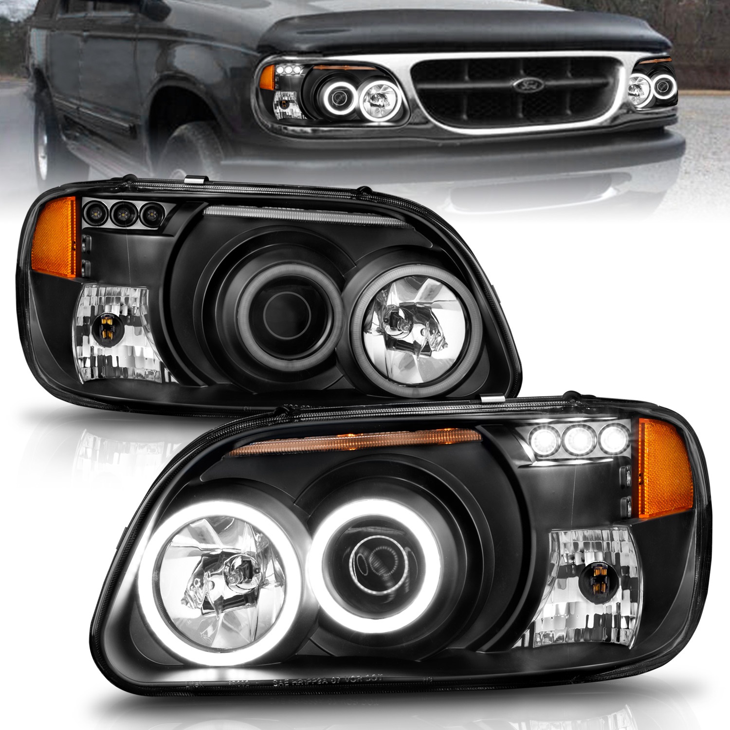 ANZO 111132 PROJECTOR HEADLIGHTS BLACK CLEAR 1 PC 1995-2000 Explorer