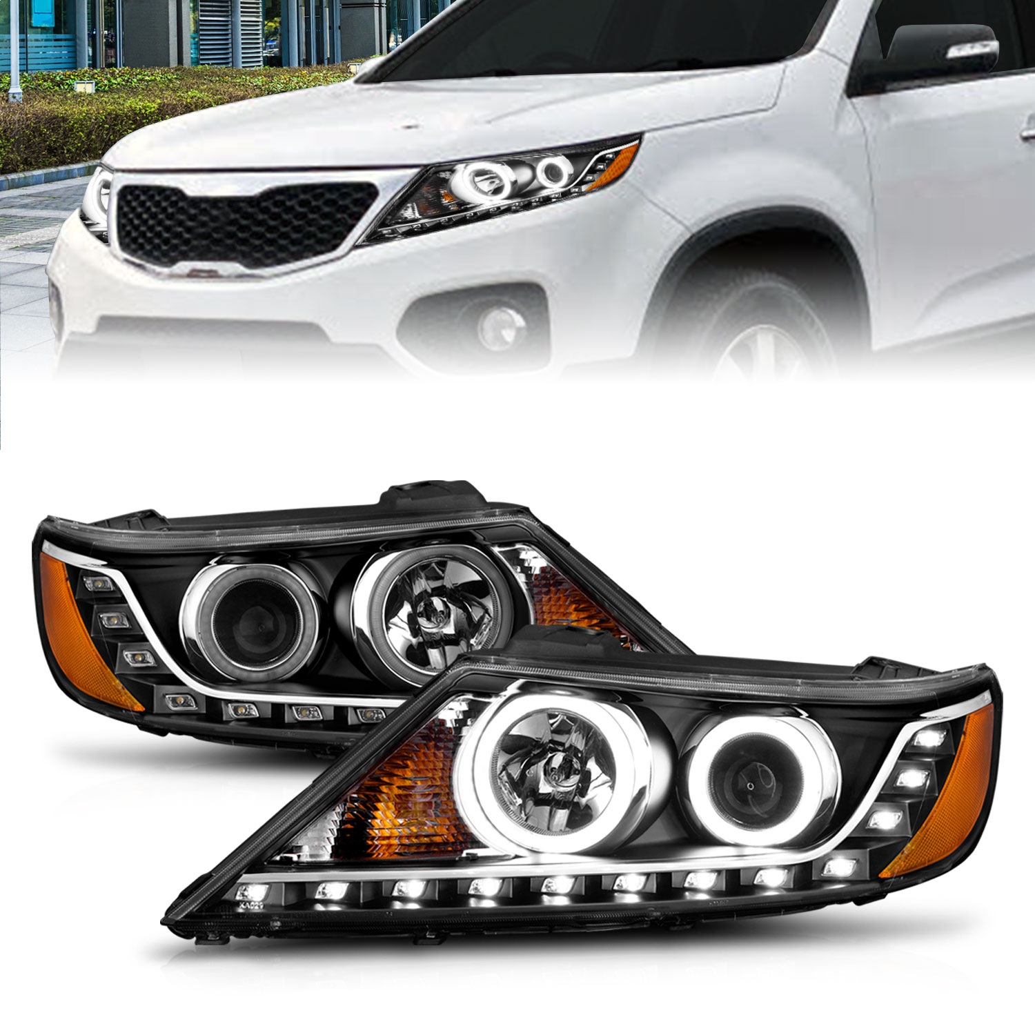 Anzo USA 111248 Projector Headlight Set w/Halo Fits 11-13 Sorento