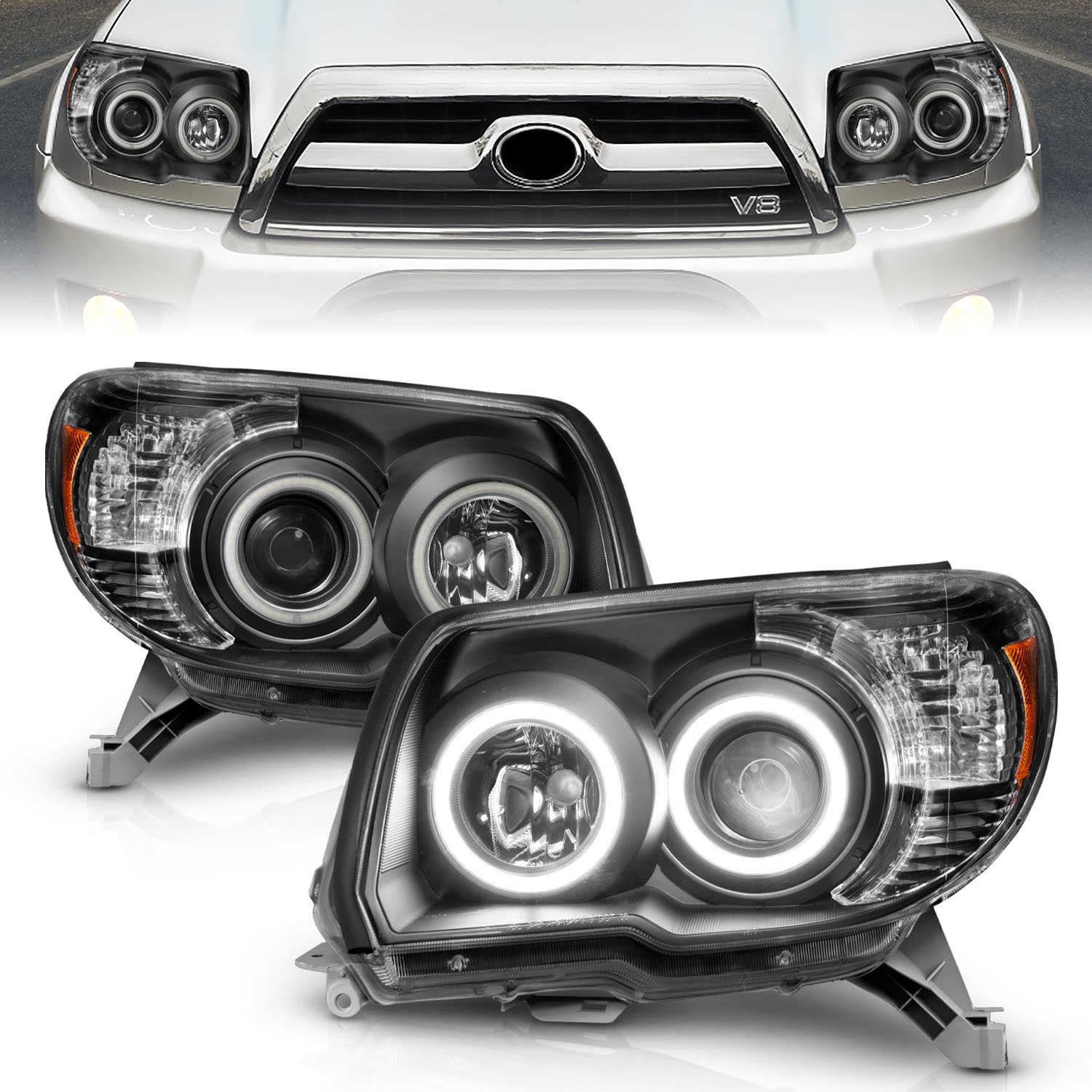 Anzo 111320 Projector Headlight Set; Clear Lens; Black Housing; Pair; w/U-Bar;
