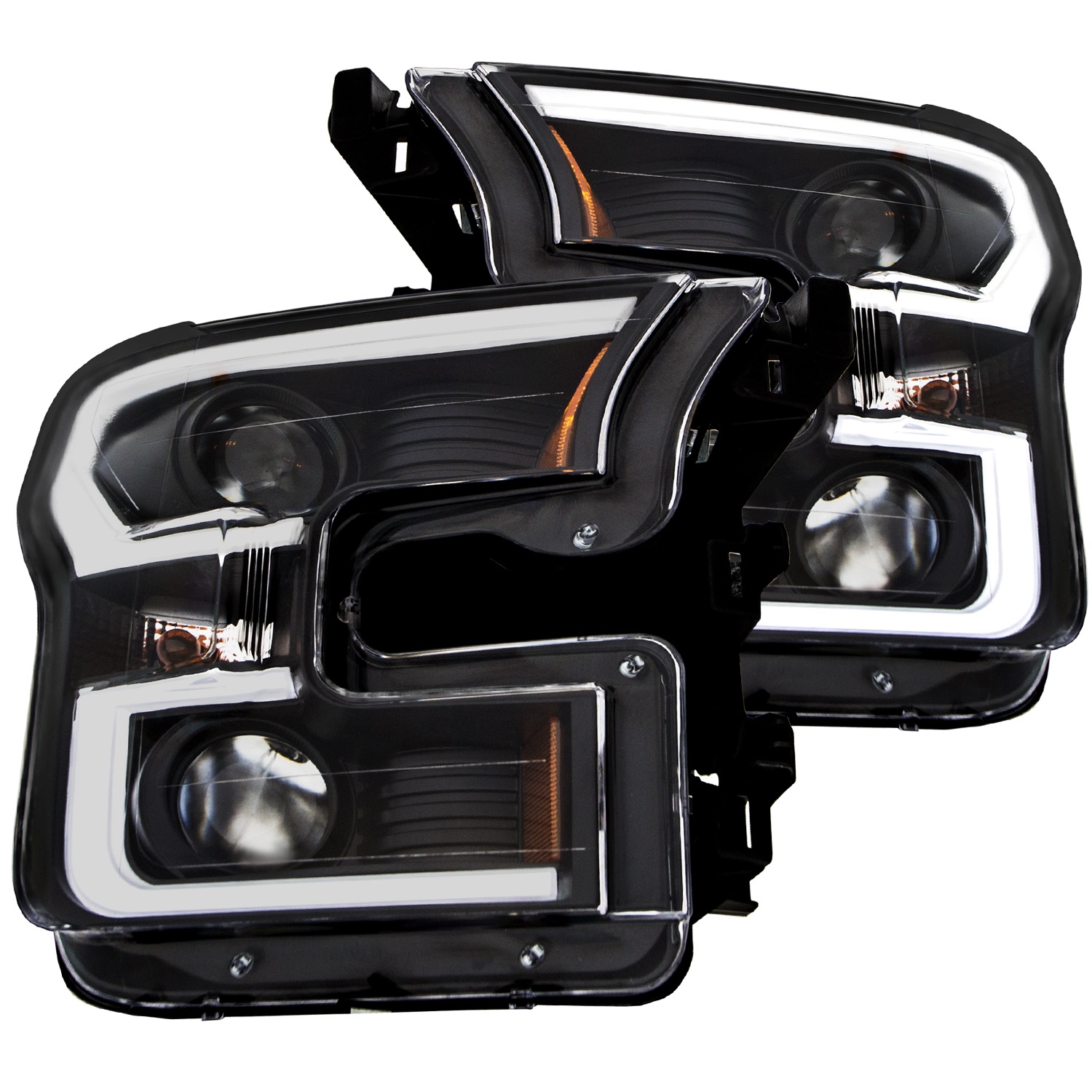 Anzo 111347 Headlight; Amber Lens; Black Housing; Pair; w/Plank Style Design;