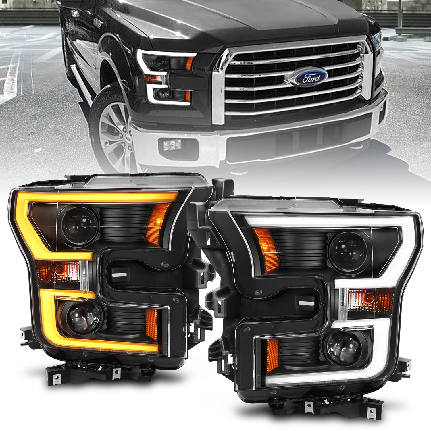 Anzo 111357 Projector Headlights w/ Plank Style Switchback Black w/ Amber