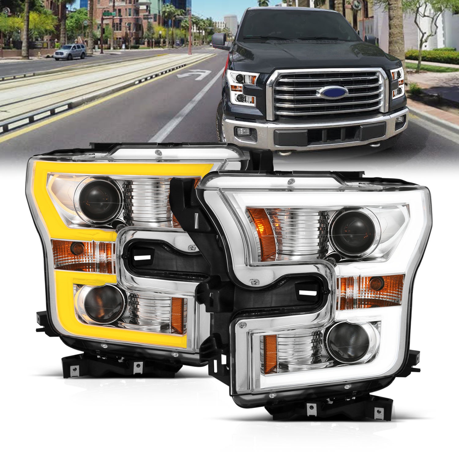 Anzo 111358 Projector Headlights w/ Plank Style Switchback Chrome w/ Amber