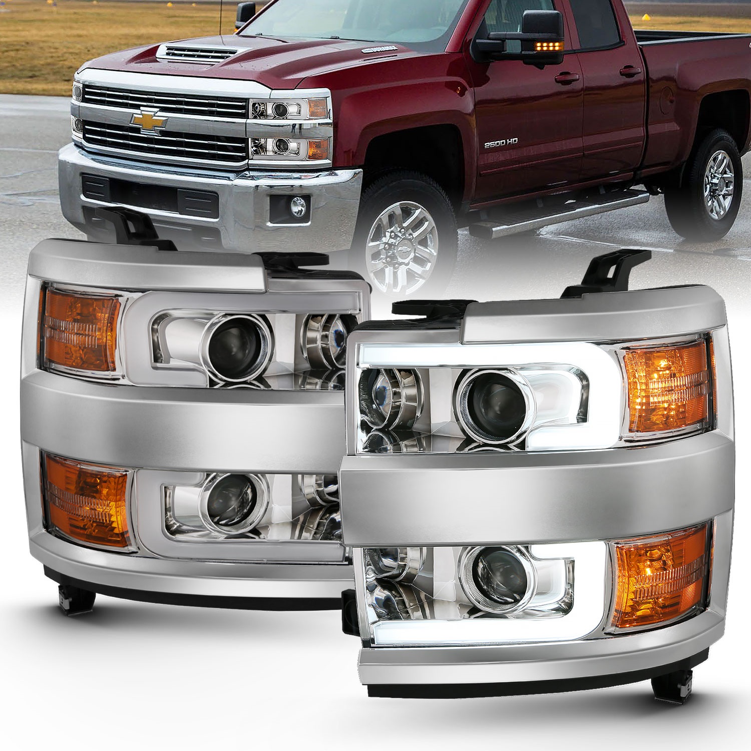 Anzo 111360 Projector Headlights w/ Plank Style Design Chrome w/ Amber