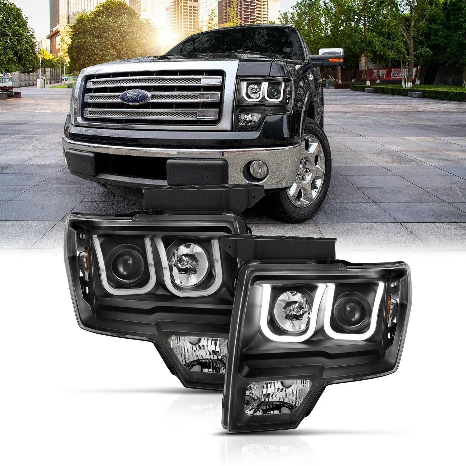 Anzo USA 111383 Projector Headlight Set w/U-Bar Switchback Fits 09-14 F-150