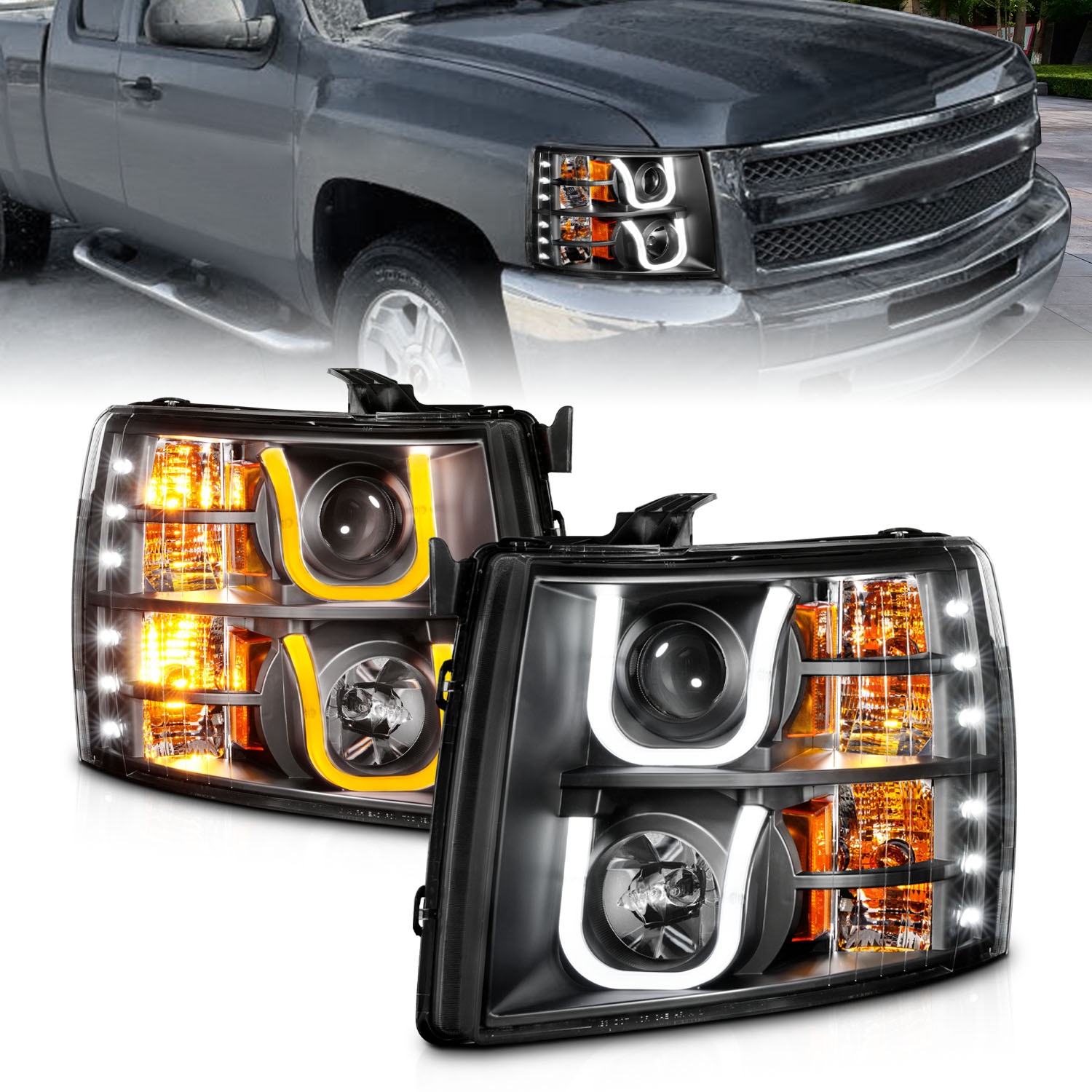 Anzo USA 111384 Projector Headlight Set w/U-Bar Switchback