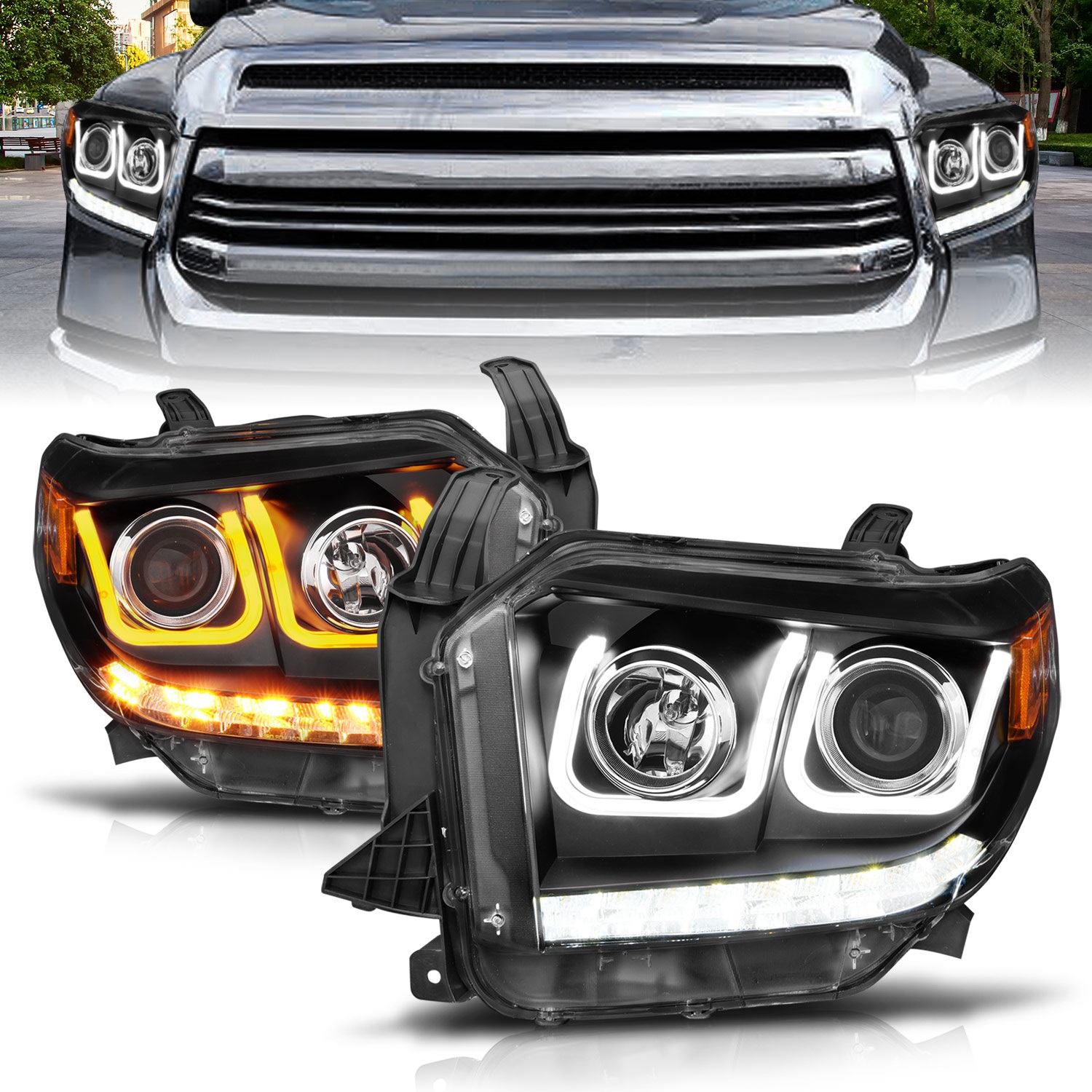 Anzo USA 111387 Projector Headlight Set w/U-Bar Switchback Fits 14-19 Tundra