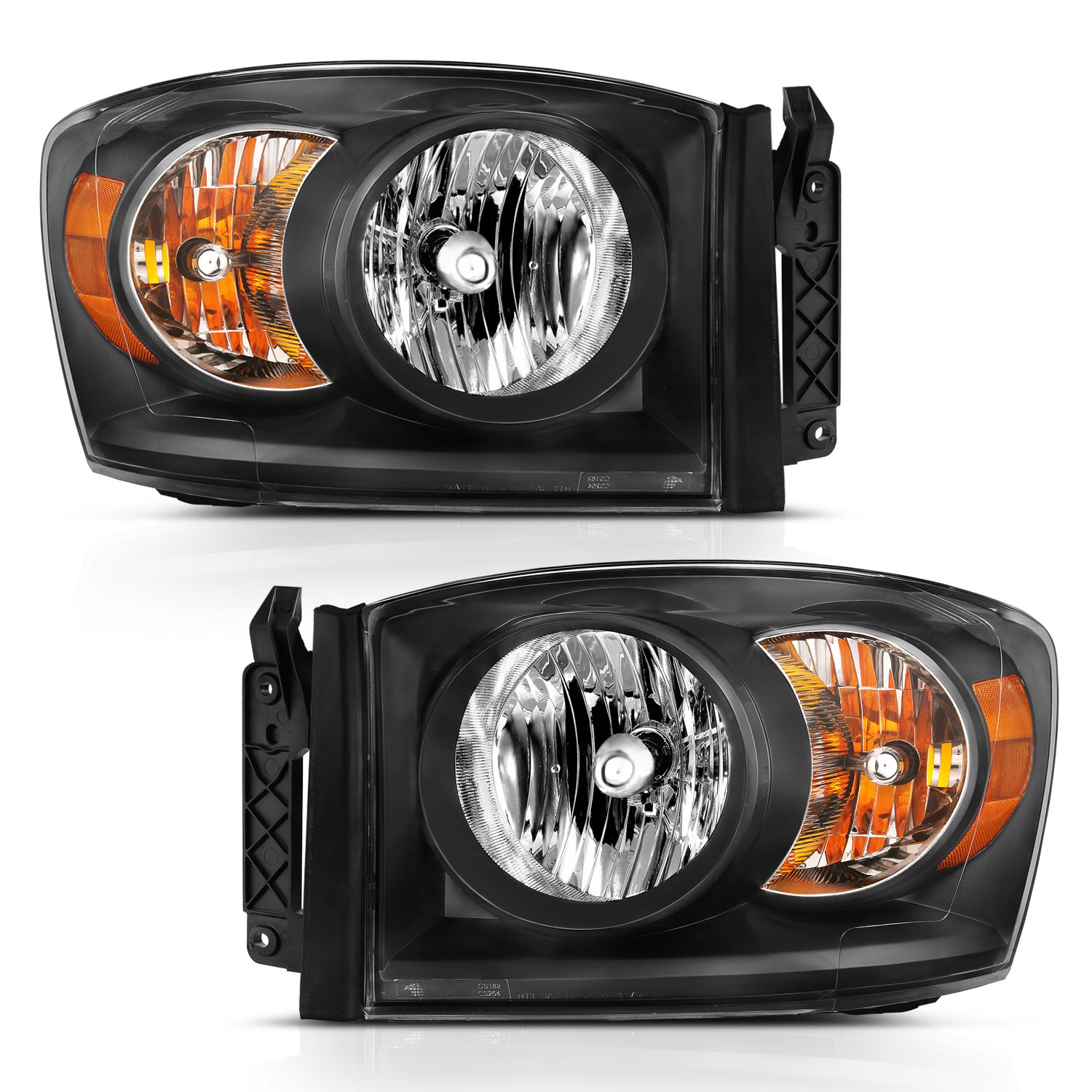Anzo Fit 2006-2009 Dodge Ram 1500 Crystal Headlight  Black Amber