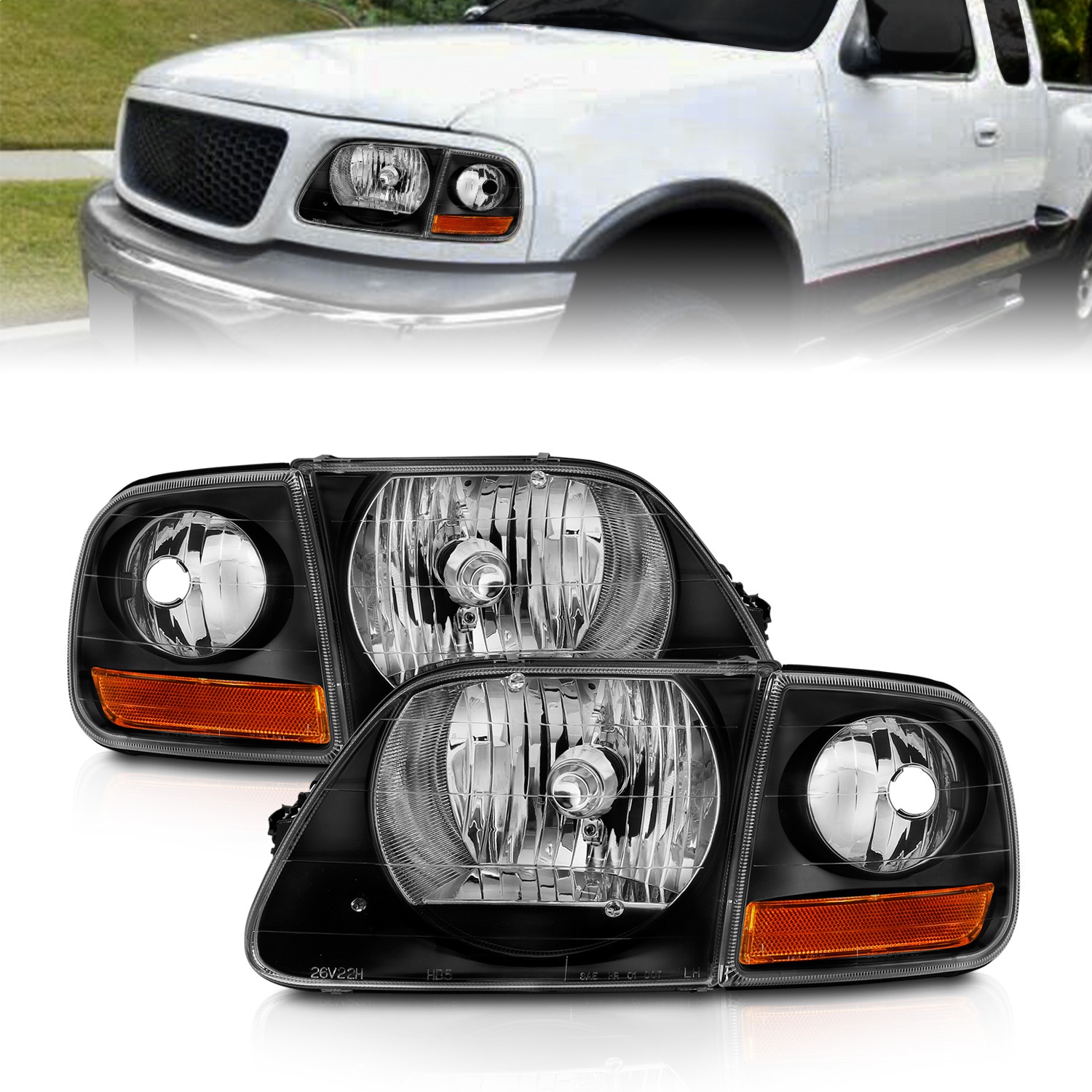 Anzo Fit 1997-2003 Ford F150 Crystal Headlight Black w/ Parking Light