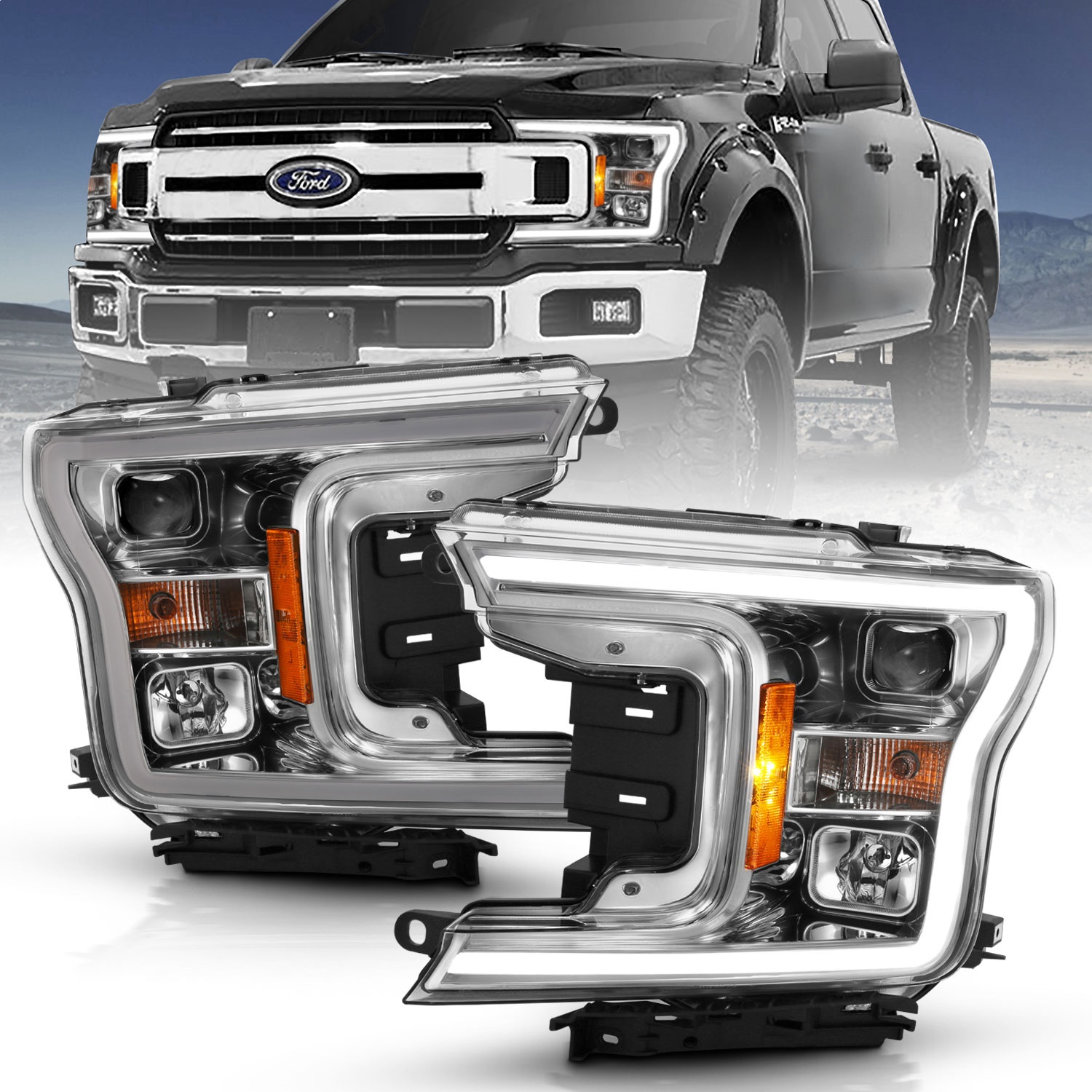 Anzo Fit 2018-2019 F-150 Projector Plank Style H.L. Chrome Amber