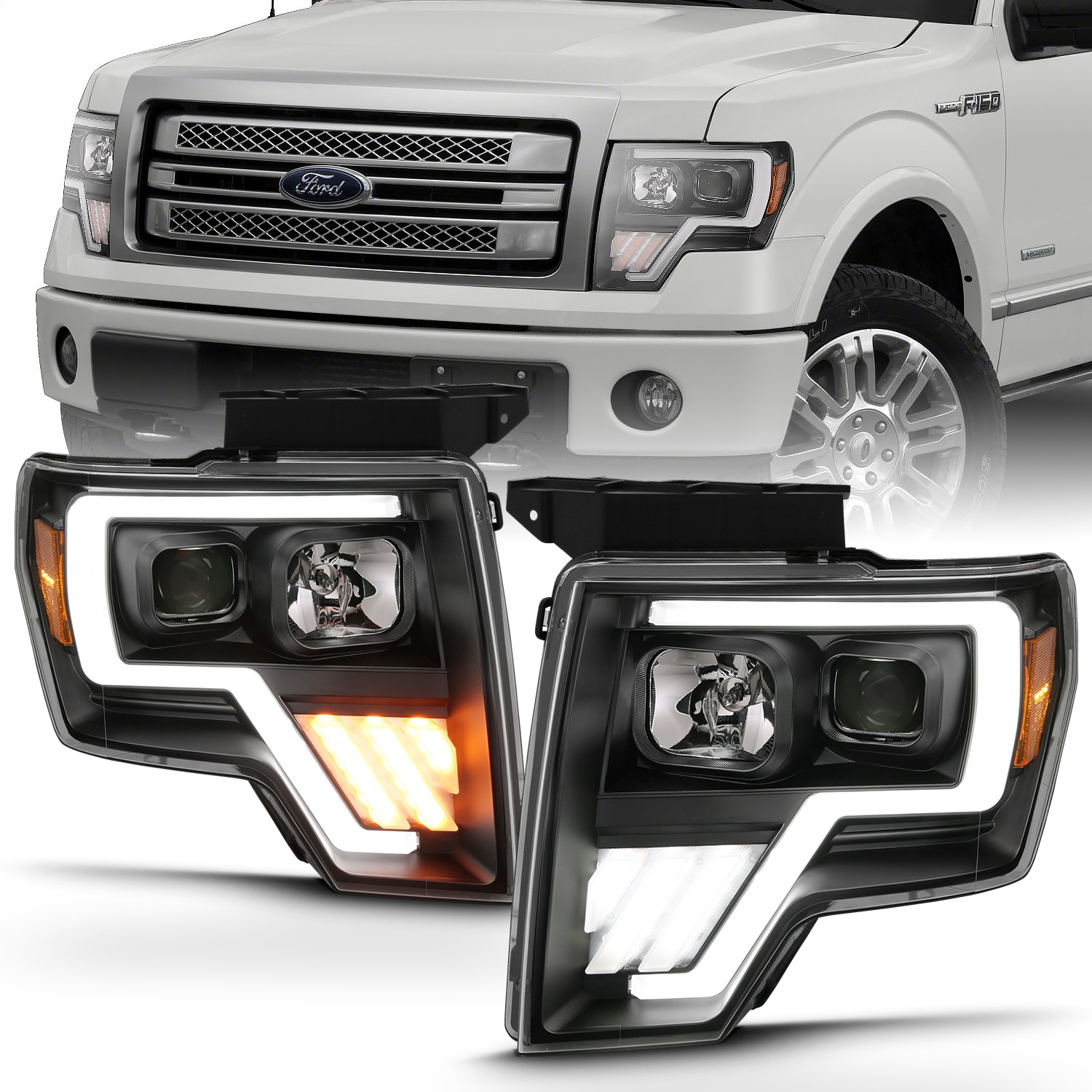 Anzo USA 111469 Projector Headlight Set w/Halo Fits 09-14 F-150