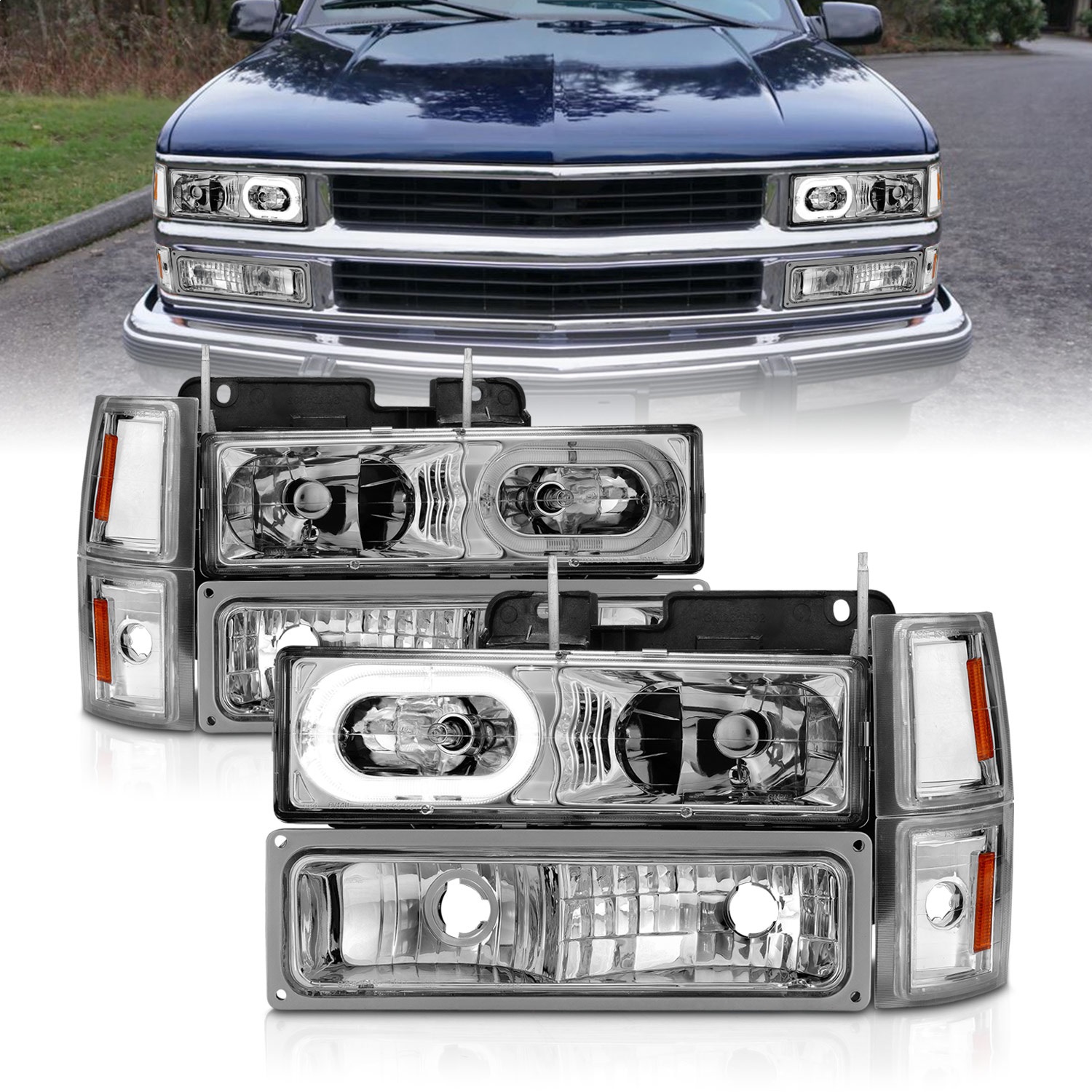 Anzo Fit 88-98 Chevy C1500 Crystal Headlights Chrome Housing w/ Signal