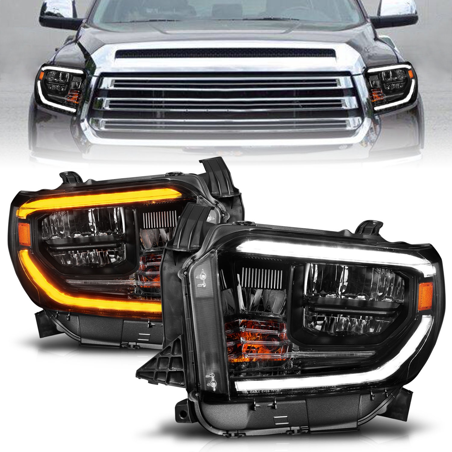 ANZO Fit 2014-2021 Tundra LED Crystal Headlights w/ Switchback Black Housing