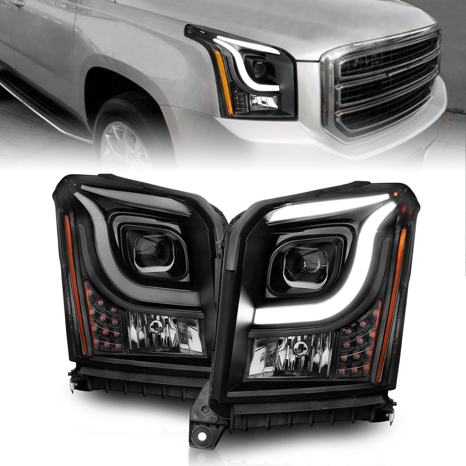 Anzo Fit 15-17 GMC Yukon/Yukon XL Projector Headlights Black Housing/Clear Lens