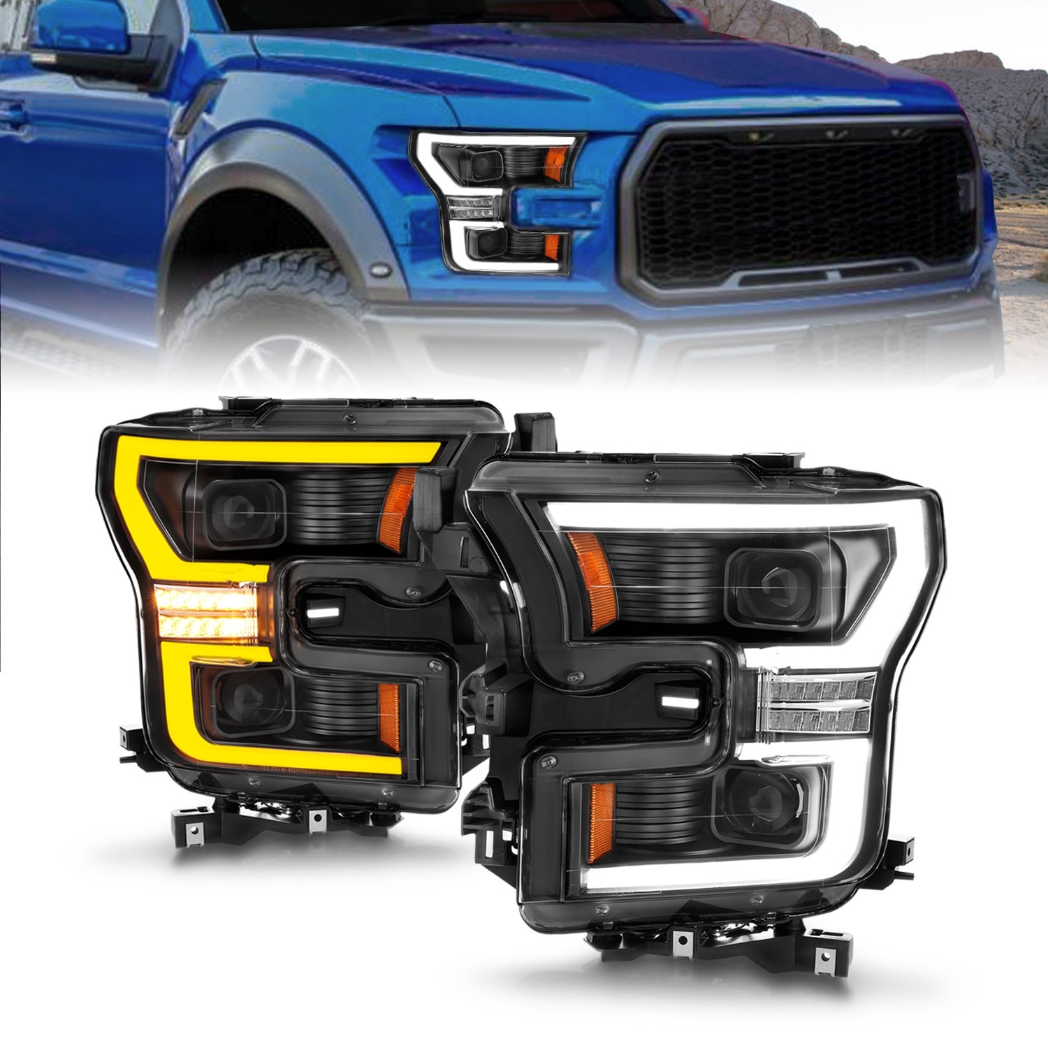 Anzo Fit 15-17 F-150 LED Projector Headlights - w/ Light Bar Switchback