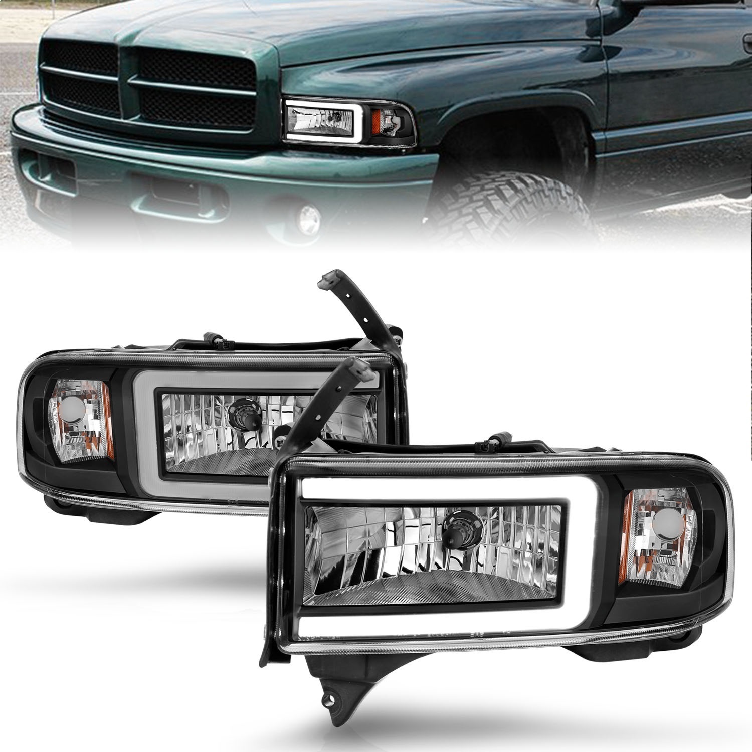 Anzo Fit 94-02 Dodge RAM Crystal Headlight - w/ Light Bar Black Housing