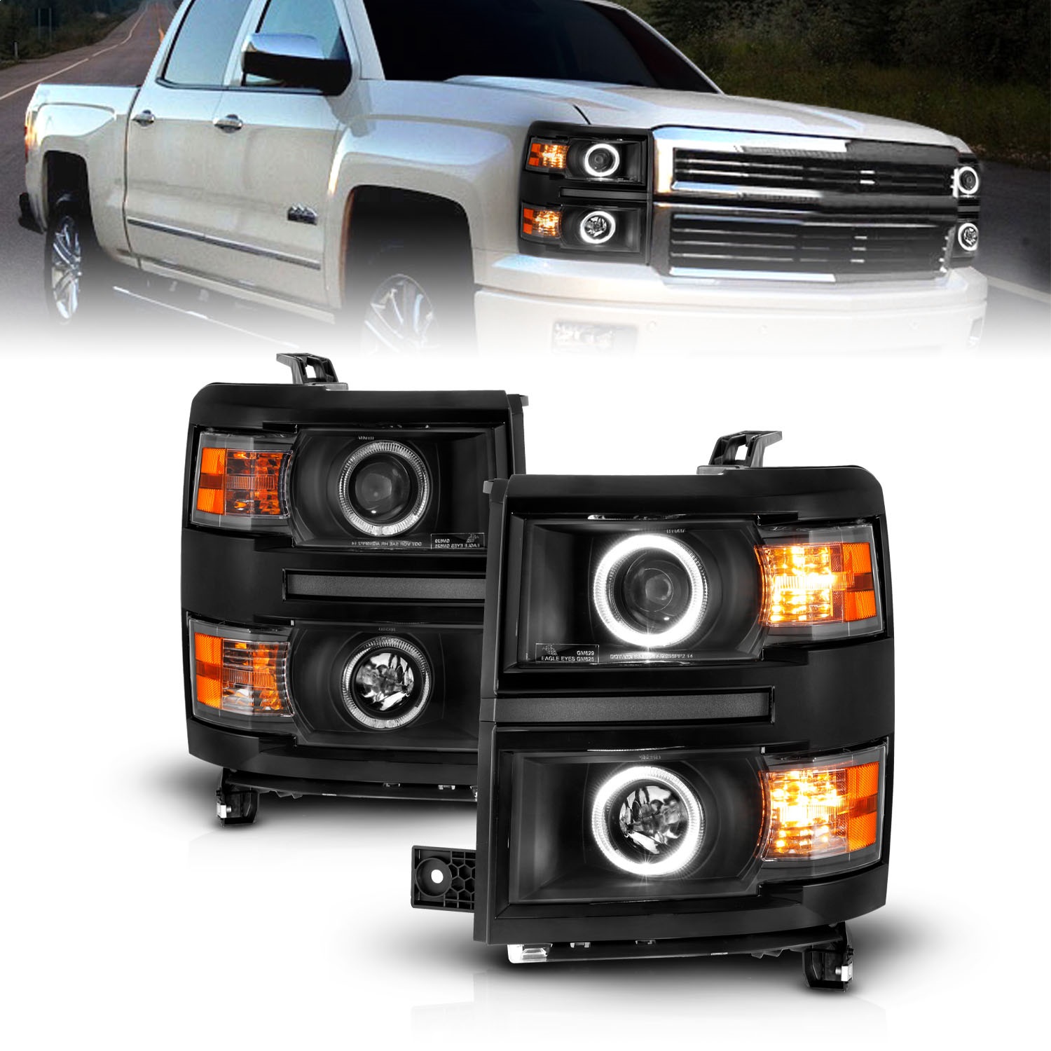 Anzo USA 111583 Projector Headlight Set w/Halo Fits 14-15 Silverado 1500
