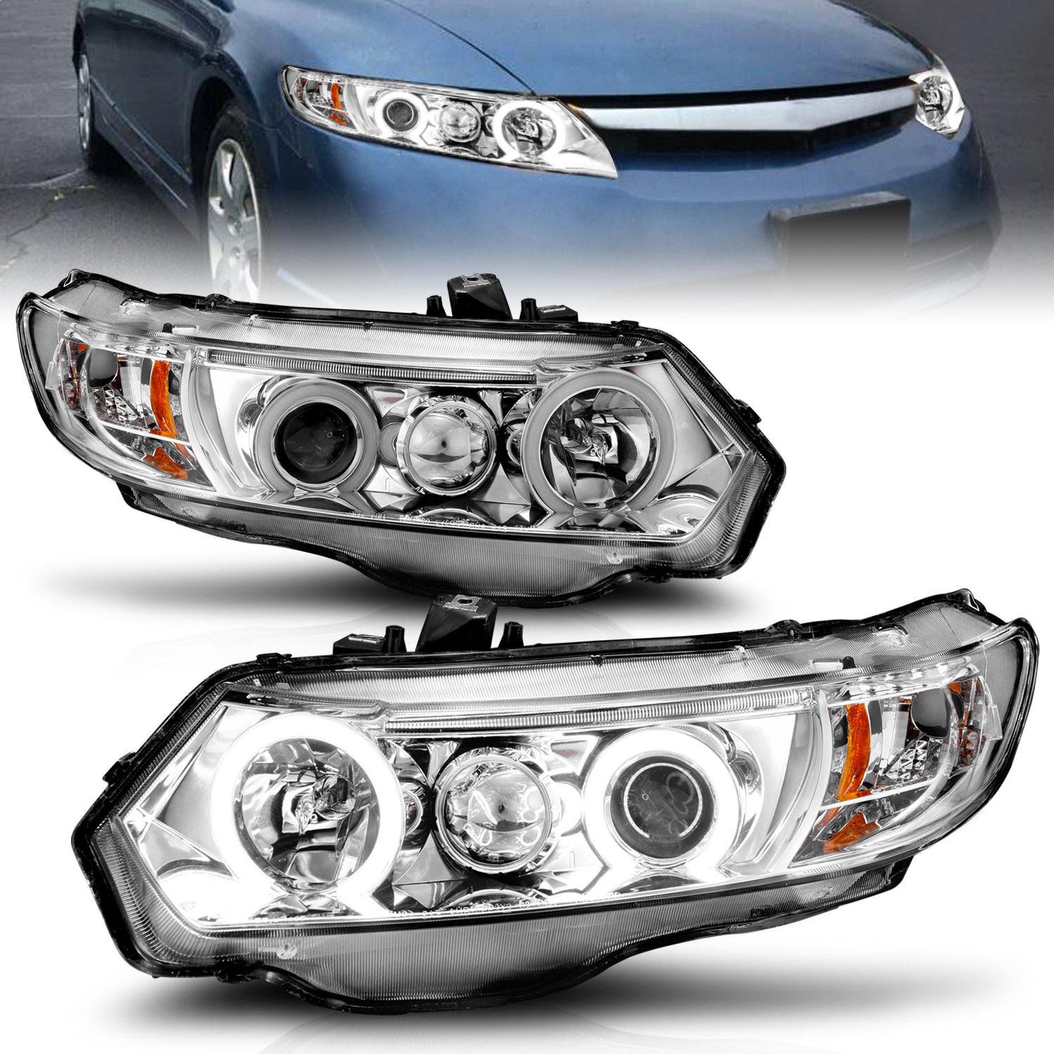 Anzo USA 121061 Projector Headlight Set w/Halo Fits 06-11 Civic