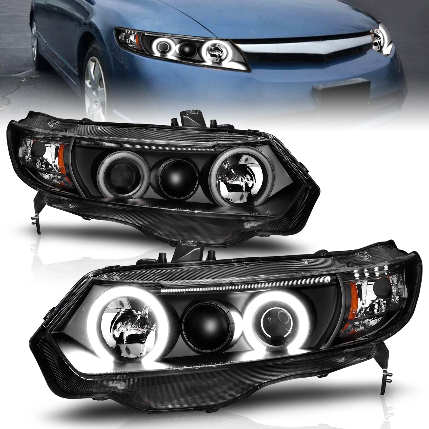 Anzo USA 121062 Projector Headlight Set w/Halo Fits 06-11 Civic