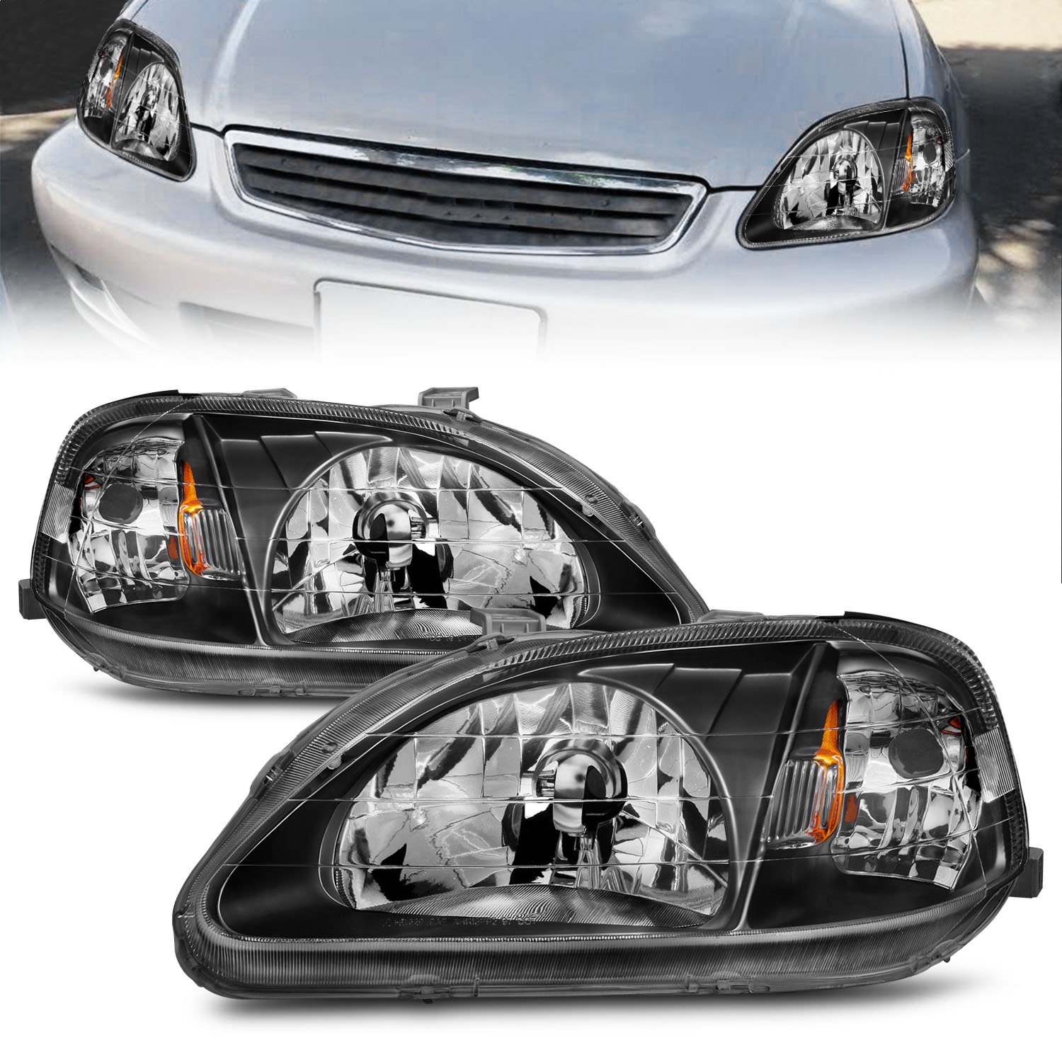 Anzo USA 121070 Crystal Headlight Set Fits 99-00 Civic