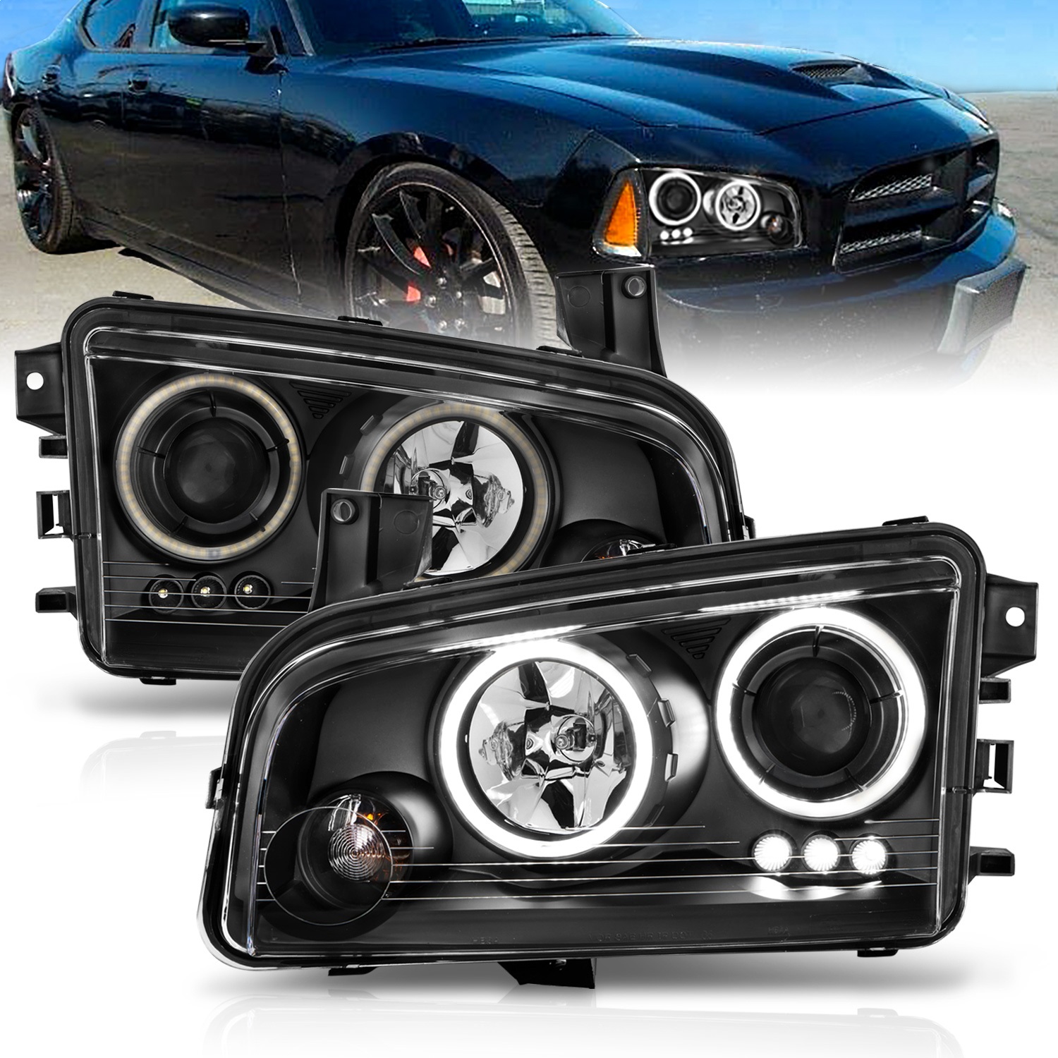 Anzo USA 121218 Projector Headlight Set w/Halo Fits 06-10 Charger