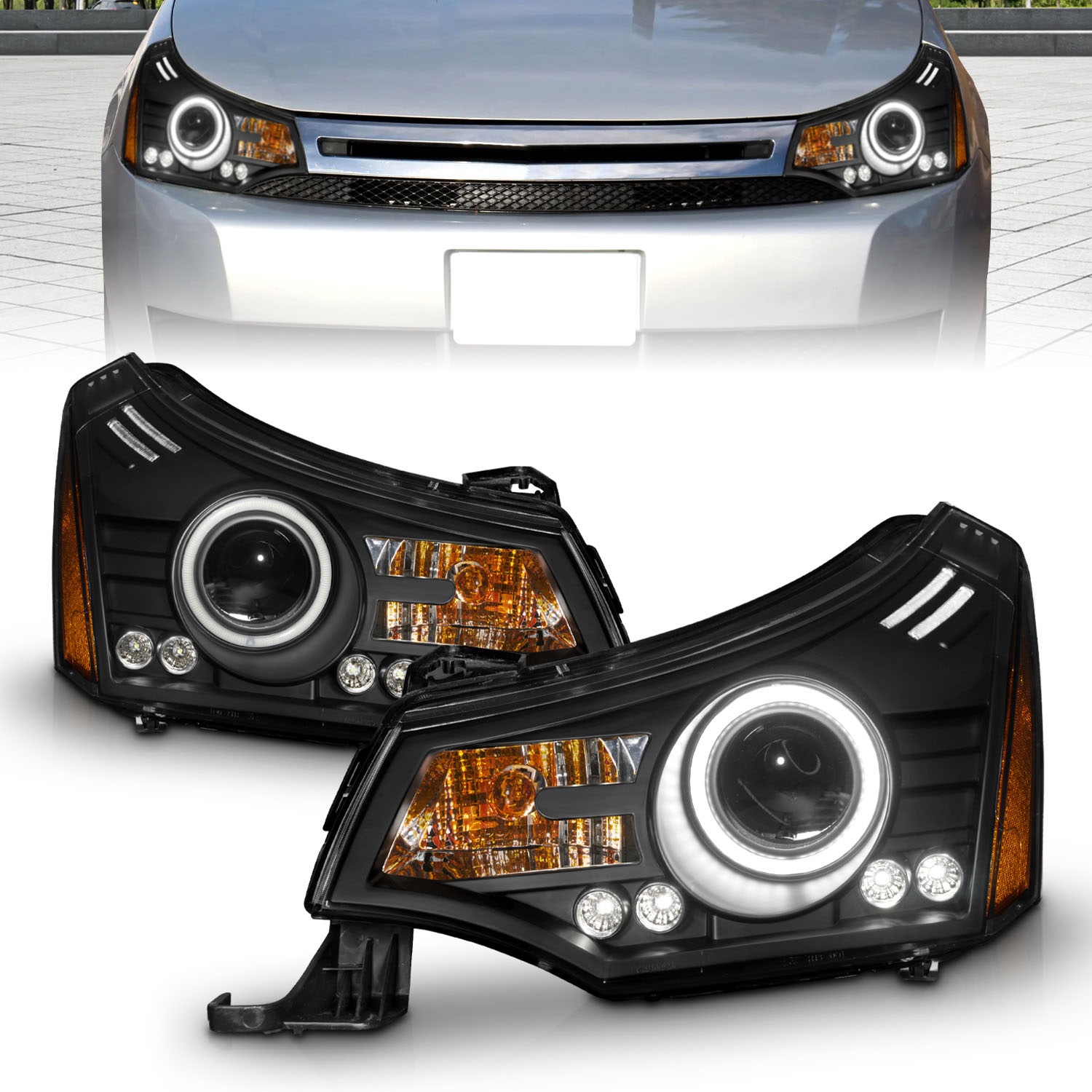 Anzo USA 121272 Projector Headlight Set w/Halo Fits 08-11 Focus