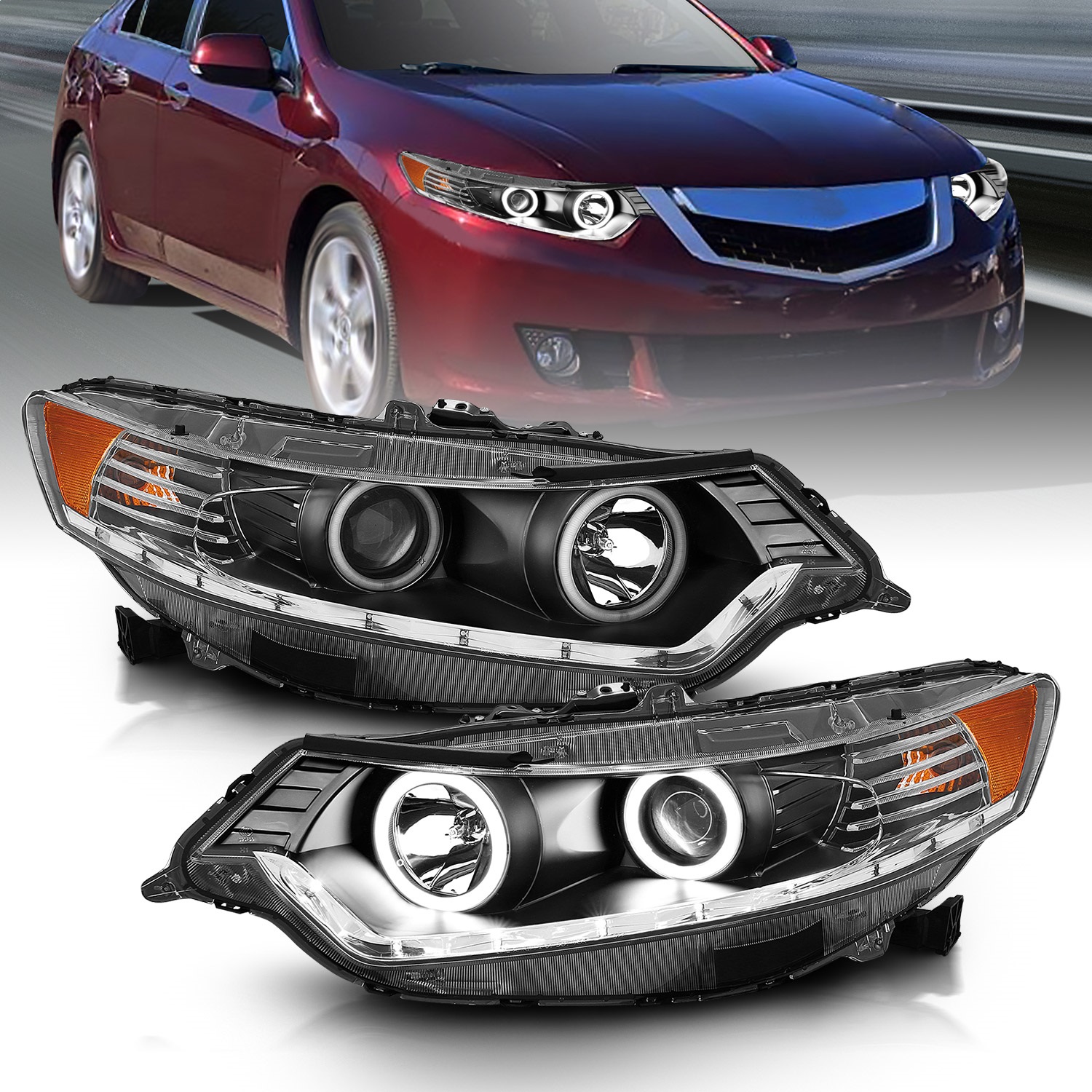 ANZO 121393 PROJECTOR HEADLIGHTS w/ HALO BLACK CLEAR (CCFL) For 2009-2012 TSX