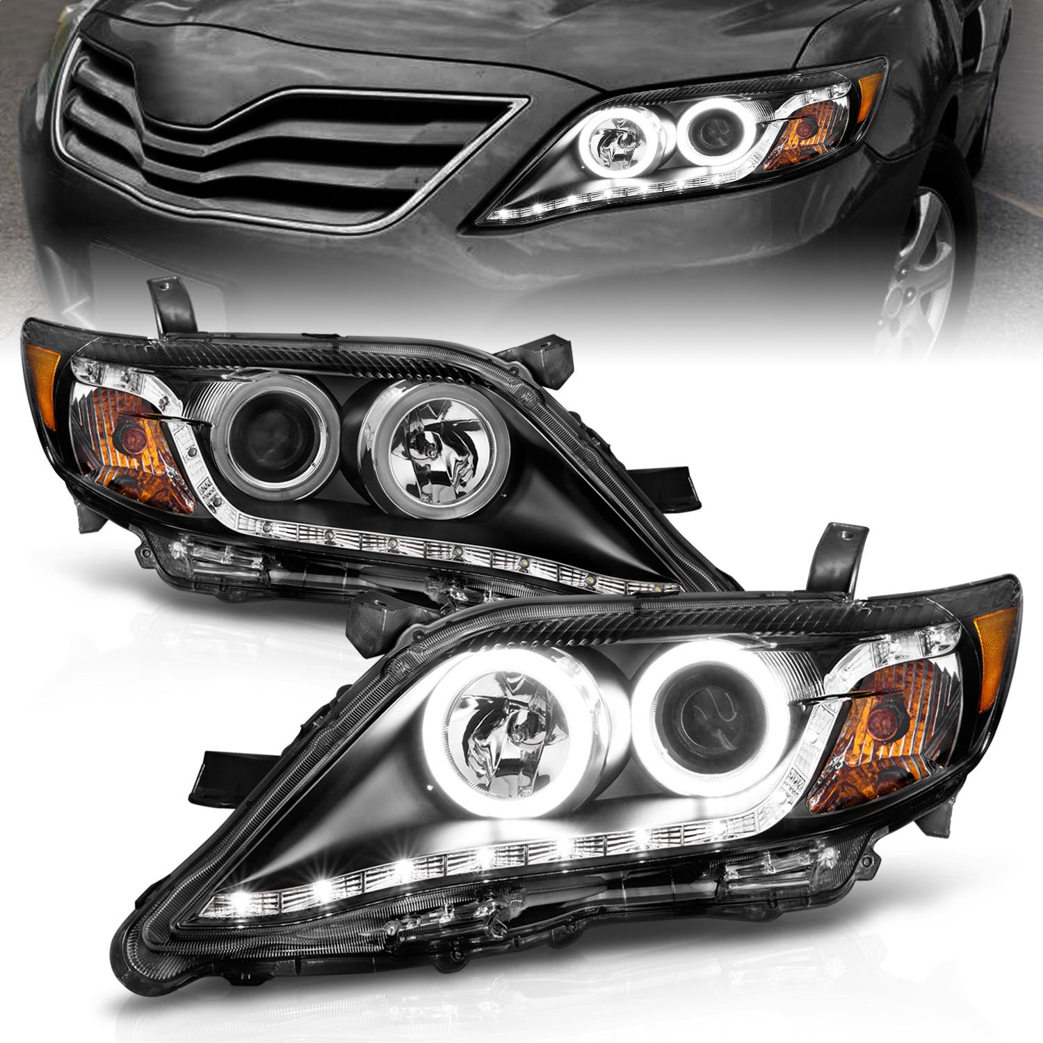 Anzo USA 121442 Crystal Headlight Set w/Halo Fits 10-11 Camry