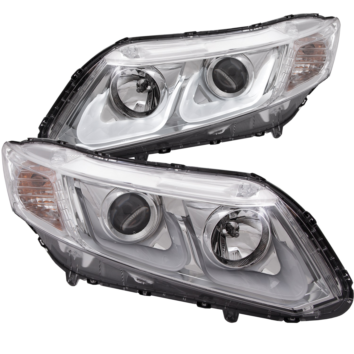 ANZO 121478 PROJECTOR HEADLIGHTS w/ U-BAR CHROME CLEAR For 2012-2013 Civic
